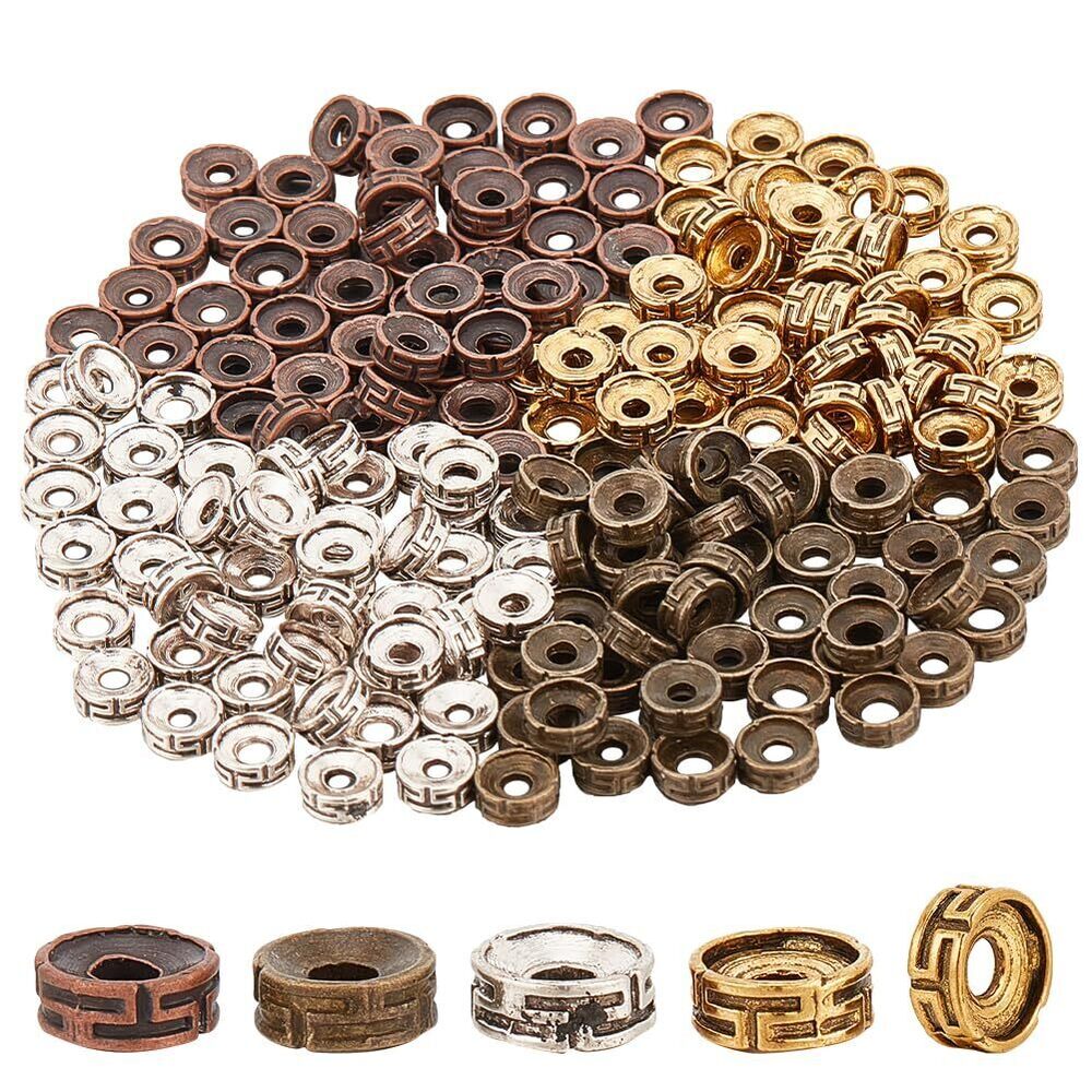 200pcs Tibetan Spacer Beads, 4 Colors Flat Round Beads 7.5x3mm